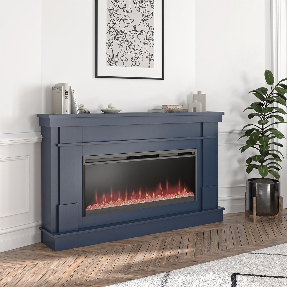 Novogratz Waverly Wide Mantel Electric Fireplace - Ezonesglobal - Buy at Wine Coolers Online