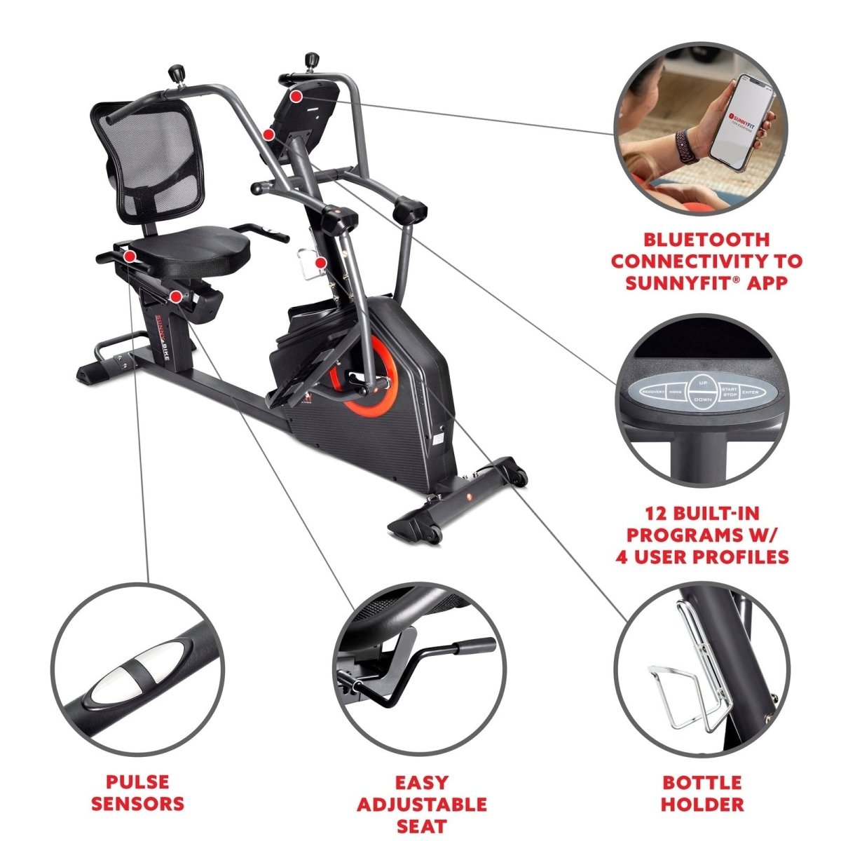 Sunny Health & Fitness Smart Recumbent Cross Trainer Elliptical Exercise Bike - Ezonesglobal - Buy at Wine Coolers Online