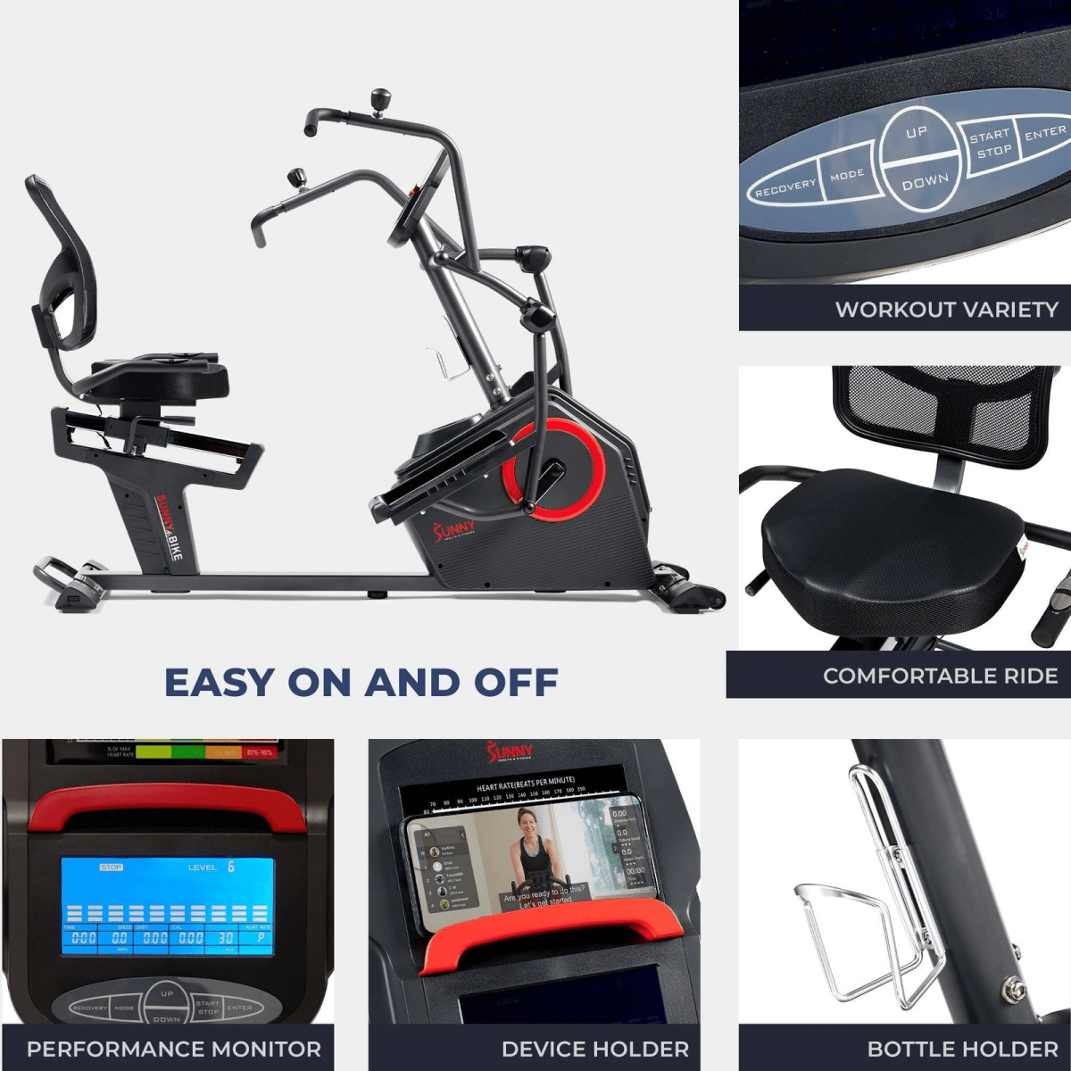 Sunny Health & Fitness Smart Recumbent Cross Trainer Elliptical Exercise Bike – SF - RB4886 SMART - Ezonesglobal - Buy at Wine Coolers Online