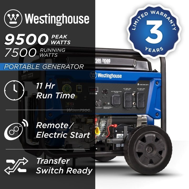 Westinghouse WGen7500c 9500 Peak Watt Portable Generator - Ezonesglobal - Buy at Wine Coolers Online
