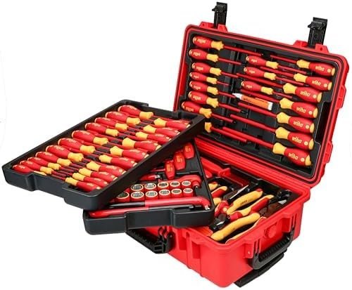 Wiha 32800 Insulated Tool Set with Screwdrivers, Nut Drivers, Pliers, Cutters, Ruler, Knife and Sockets in Rolling Tool Case, 10,000 Volt Tested and 1000 Volt Rated, 80 - Piece Set - Ezonesglobal - Buy at Wine Coolers Online