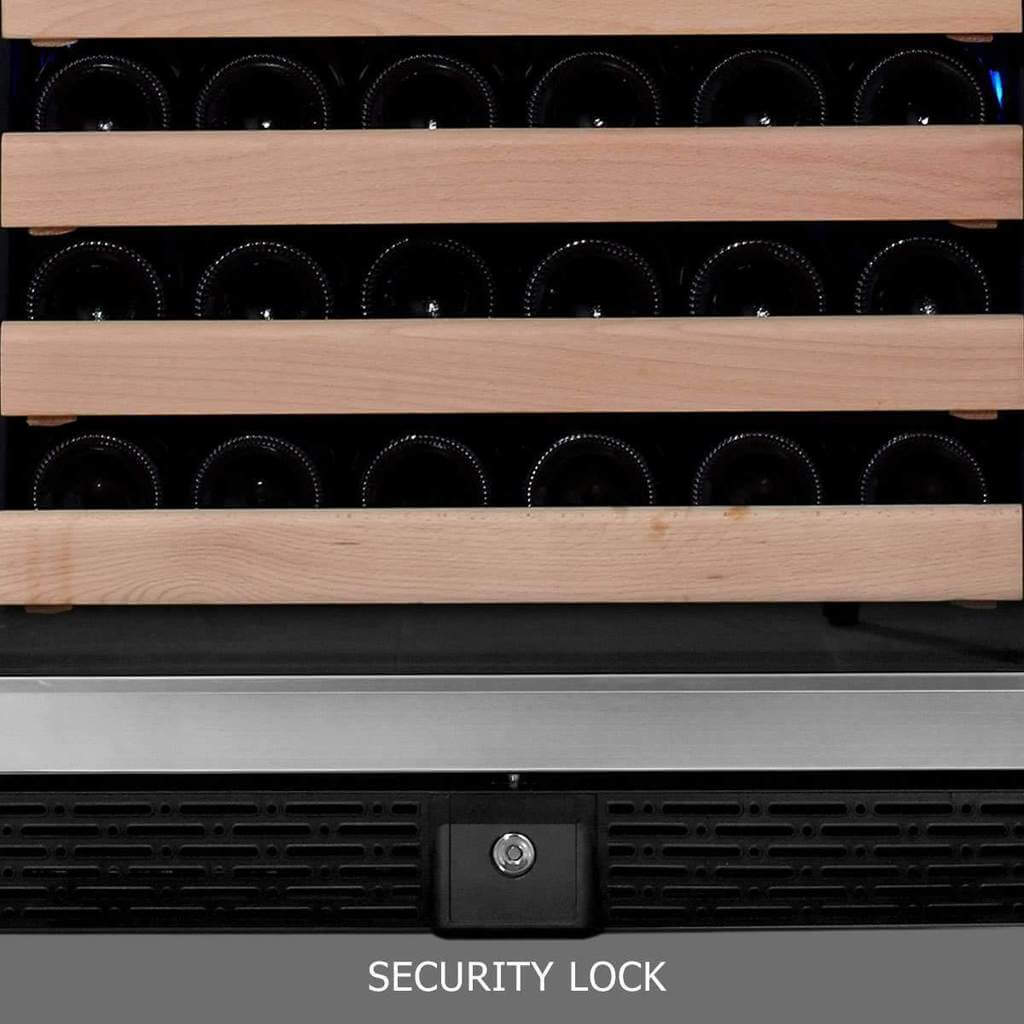 Premium 24-Inch Dual Zone Wine Refrigerator KBU50DX shelves with wine bottles