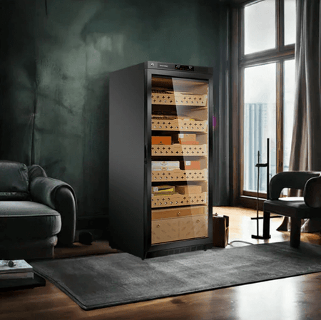 Free standing cigar humidor in rec room