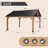 JOYSIDE 15 ft. x 13 ft. Solid Cedar Wood Outdoor Patio Hardtop Gazebo