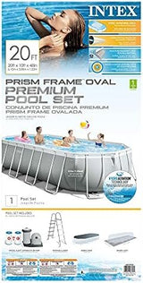 INTEX 26797EH Prism Frame Premium Oval Above Ground Swimming Pool Set: 20ft x 10ft x 48in – Includes 1500 GPH Cartridge Filter Pump – Removable Ladder – Pool Cover – Ground Cloth
