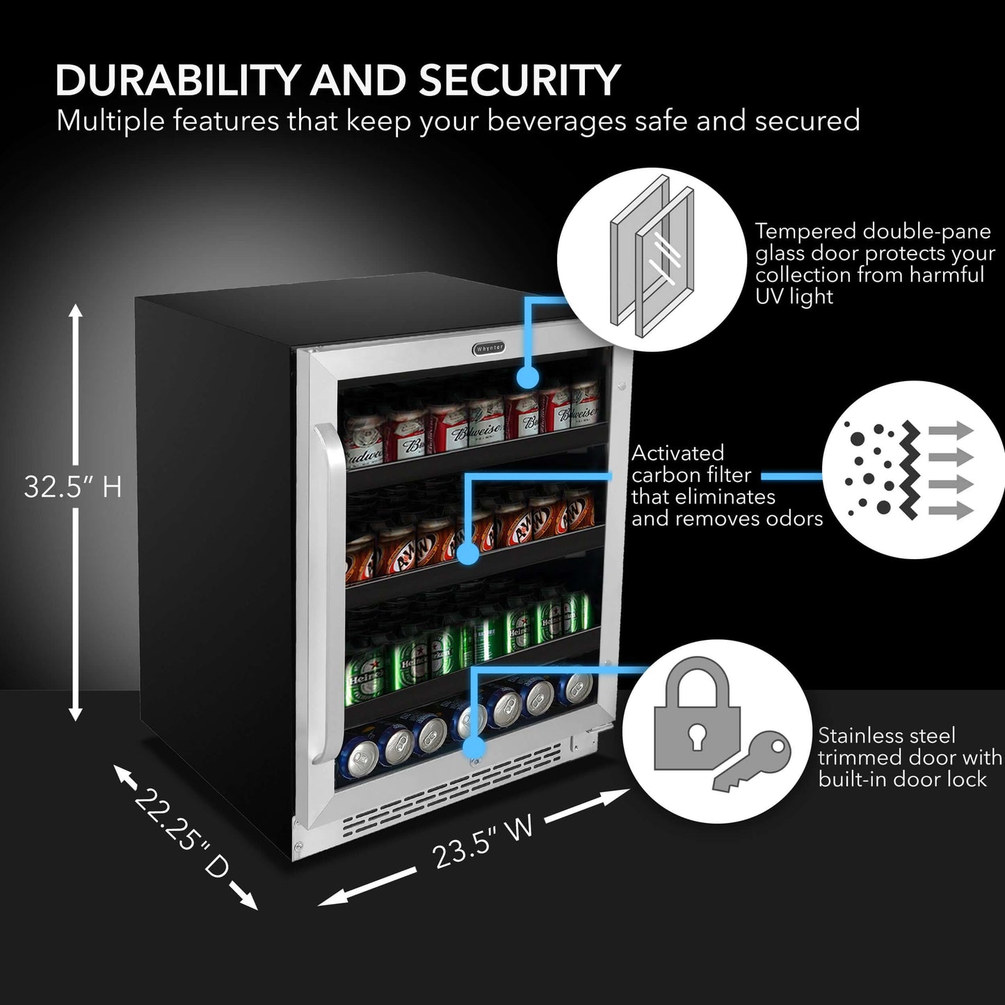 24″ Built-In 182 Can Under-Counter Stainless Steel Beverage Refrigerator | BBR-148SB