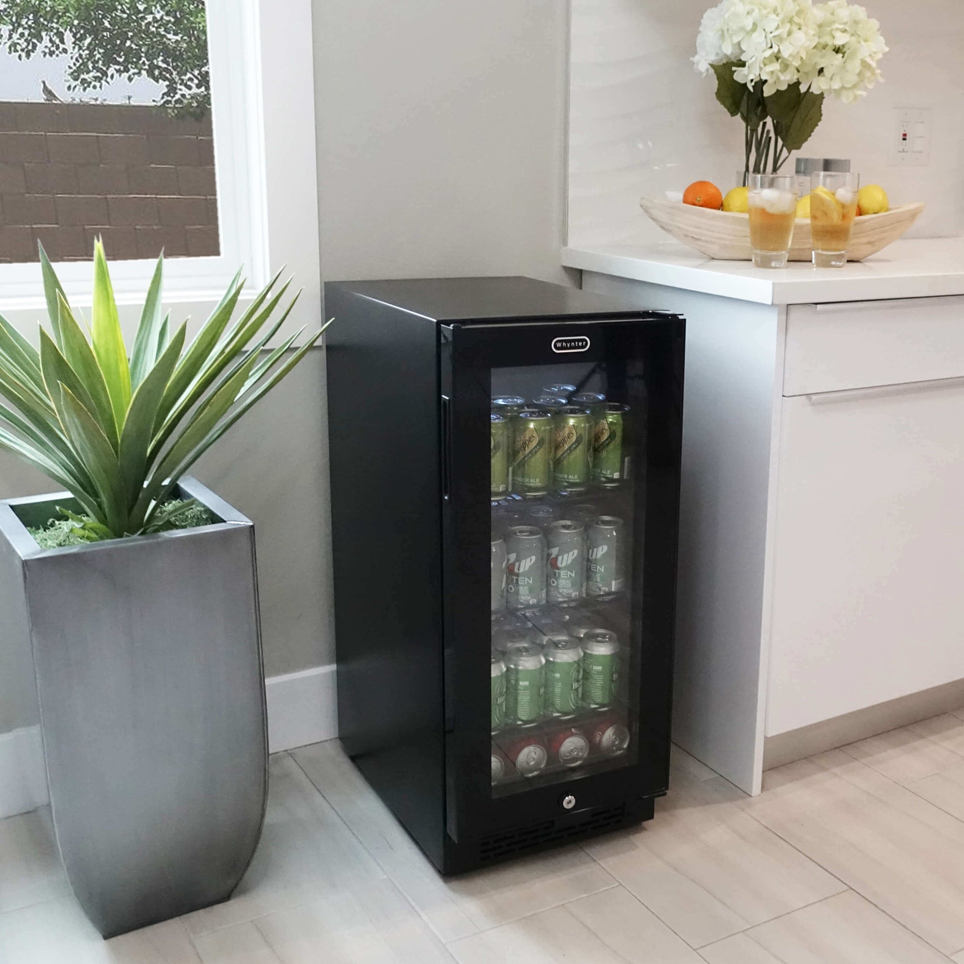 15″ Built-in Black Glass 100-can capacity 3.0 cu ft. Beverage Refrigerator/Cooler free standing | BBR-801BG