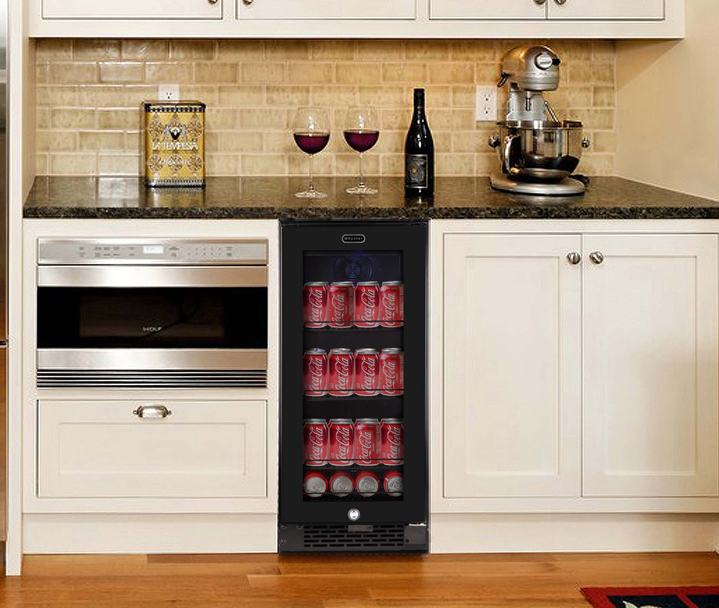 15″ Built-in Black Glass 100-can capacity 3.0 cu ft. Beverage Refrigerator/Cooler built into cabinet | BBR-801BG