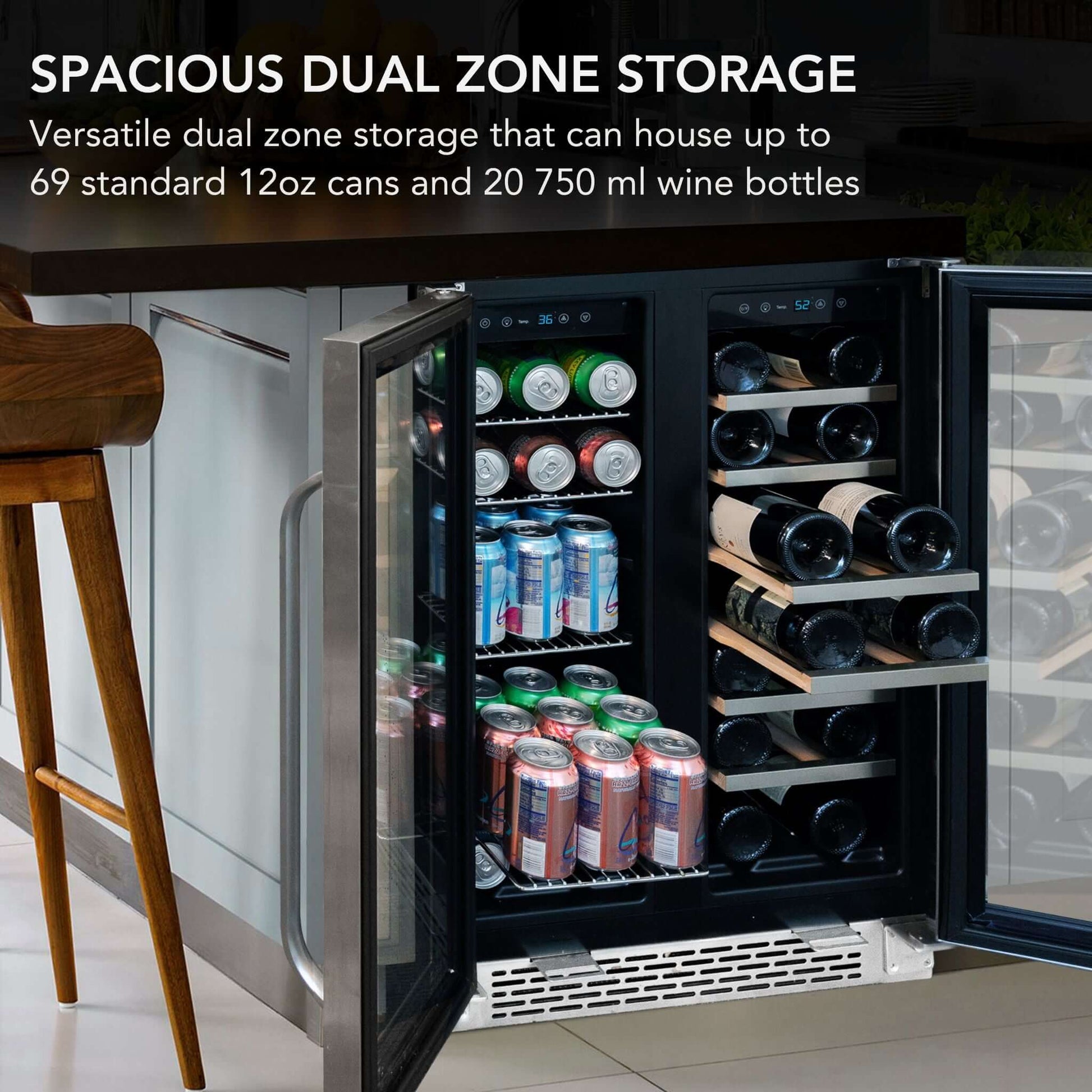 24″ Built-In French Door Dual Zone Wine & Beverage Combo Refrigerator/Cooler | BWB-2060FDS