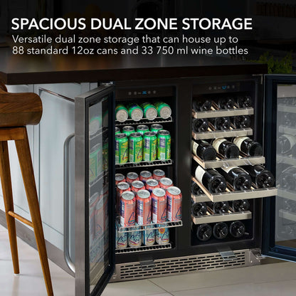 30″ Built-In French Door Dual Zone Wine & Beverage Refrigerator/Cooler | BWB-3388FDS