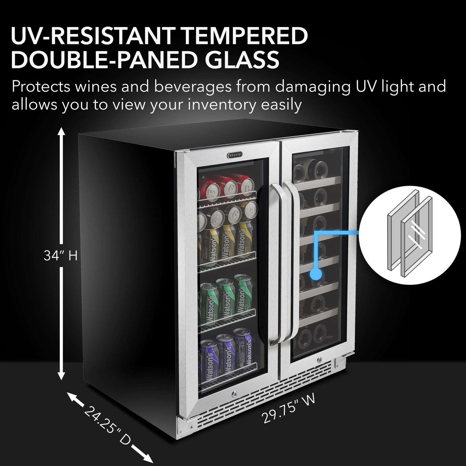 30″ Built-In French Door Dual Zone Wine & Beverage Refrigerator/Cooler | BWB-3388FDS