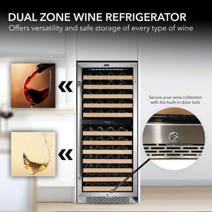 92 Bottle Built-in Large Capacity Stainless Steel Dual Zone Compressor Wine Refrigerator BWR-0922DZ