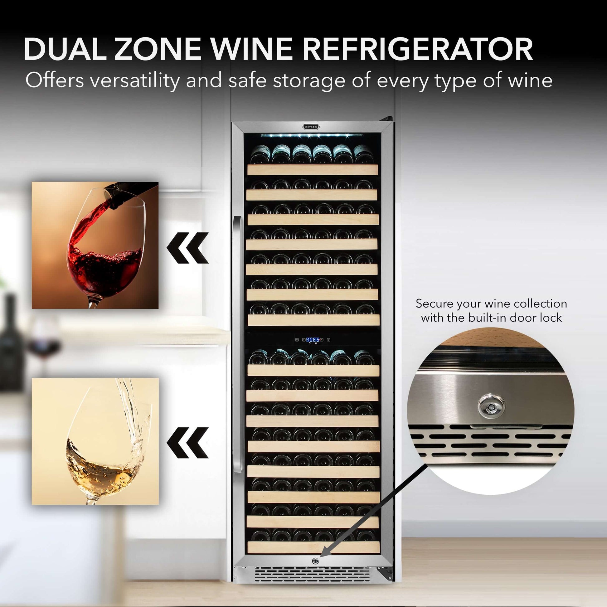 24″ 166 Bottle Large Capacity Built-in Stainless Steel Wine Cooler/Refrigerator | BWR-1642DZ