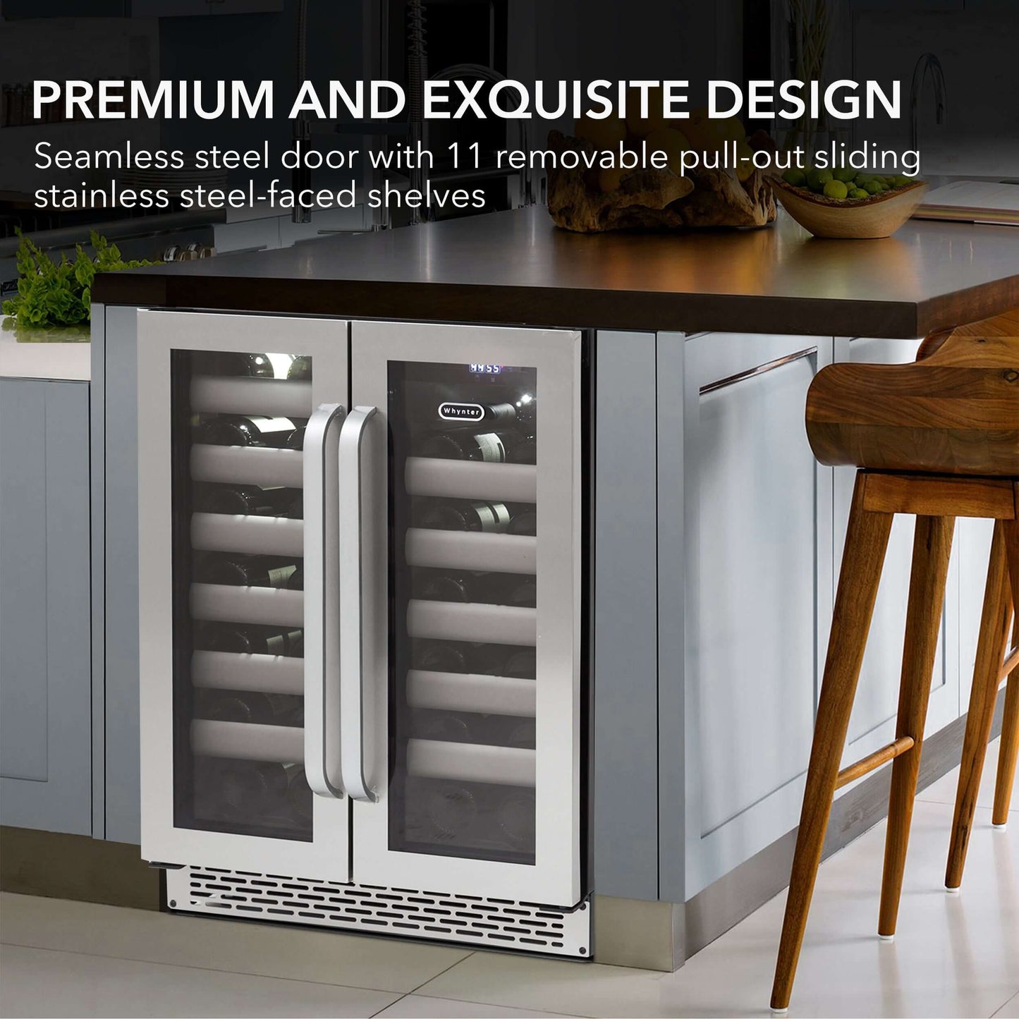 40 Bottle Seamless Stainless Steel Door Dual Zone Built-in Wine Refrigerator/Cooler BWR-401DS Built into Cabinet