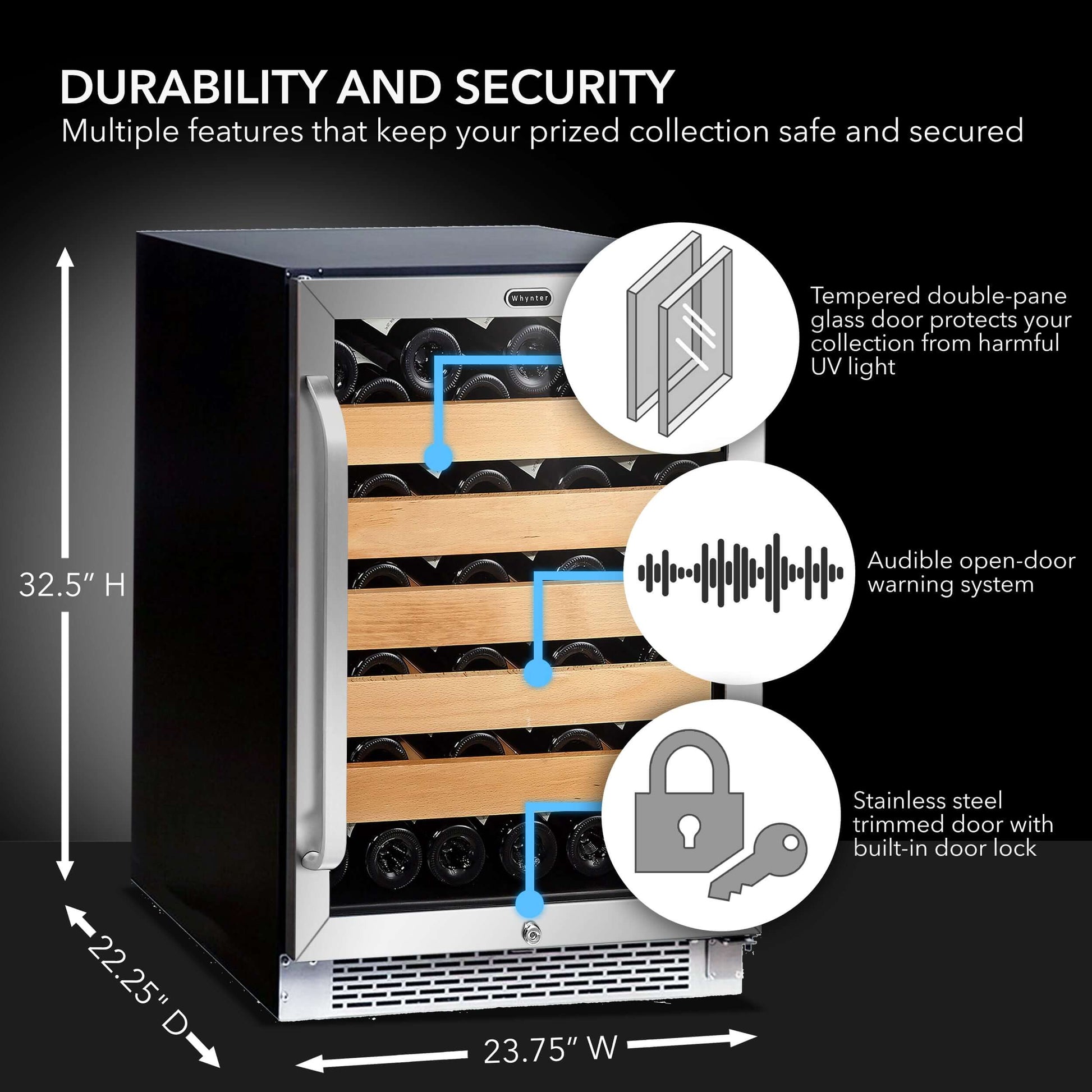 24″ Built-In Stainless Steel 54 Bottle Wine Refrigerator Cooler BWR-541STS