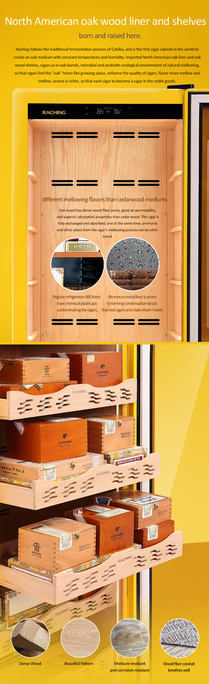 Raching COH300A Premium Oak Cigar Humidor Cabinet | 1100+ Cigars