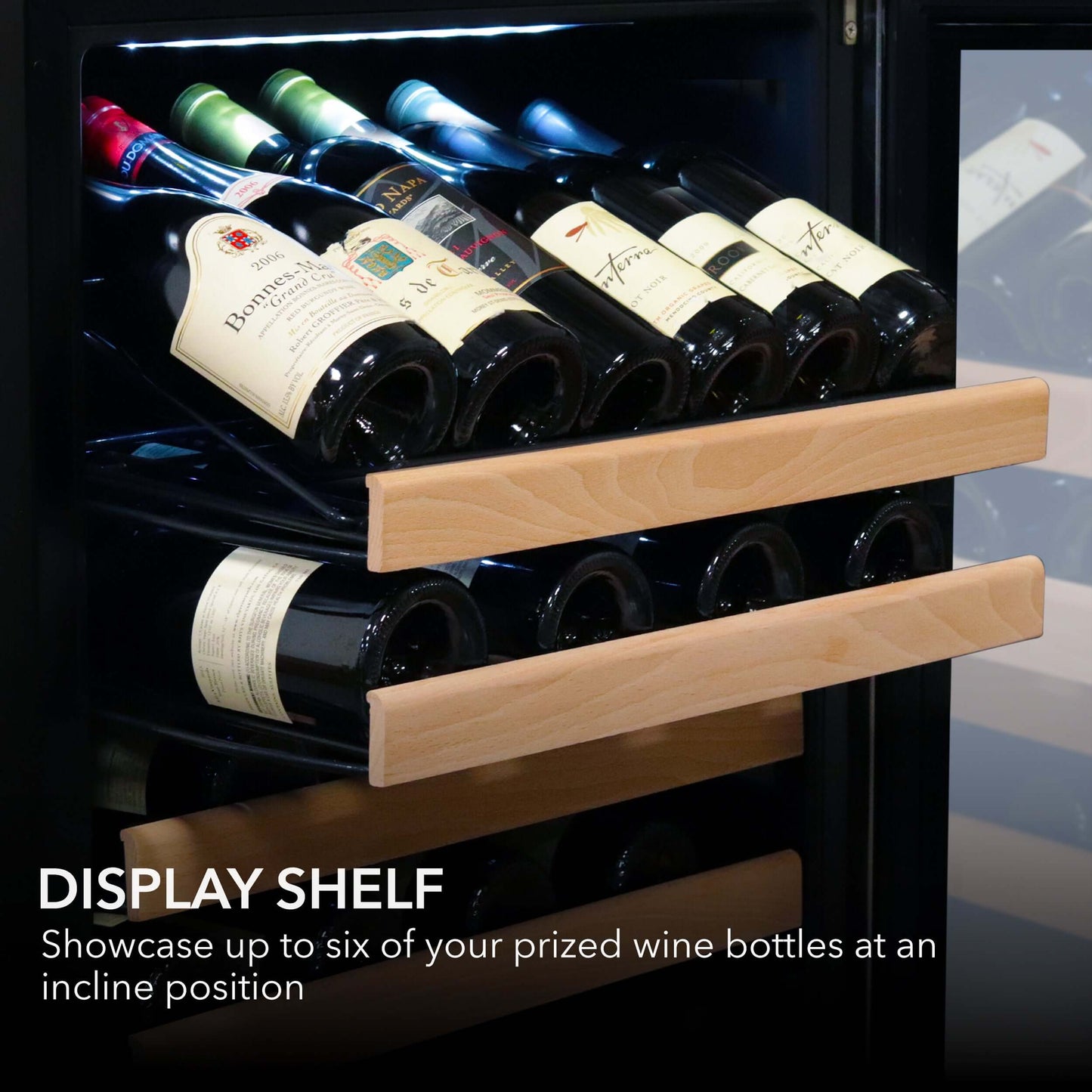 92 Bottle Built-in Large Capacity Stainless Steel Dual Zone Compressor Wine Refrigerator BWR-0922DZ Image of shelves