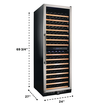 Smith & Hanks 166 Bottle Dual Zone Stainless Steel Wine Refrigerator with dimensions