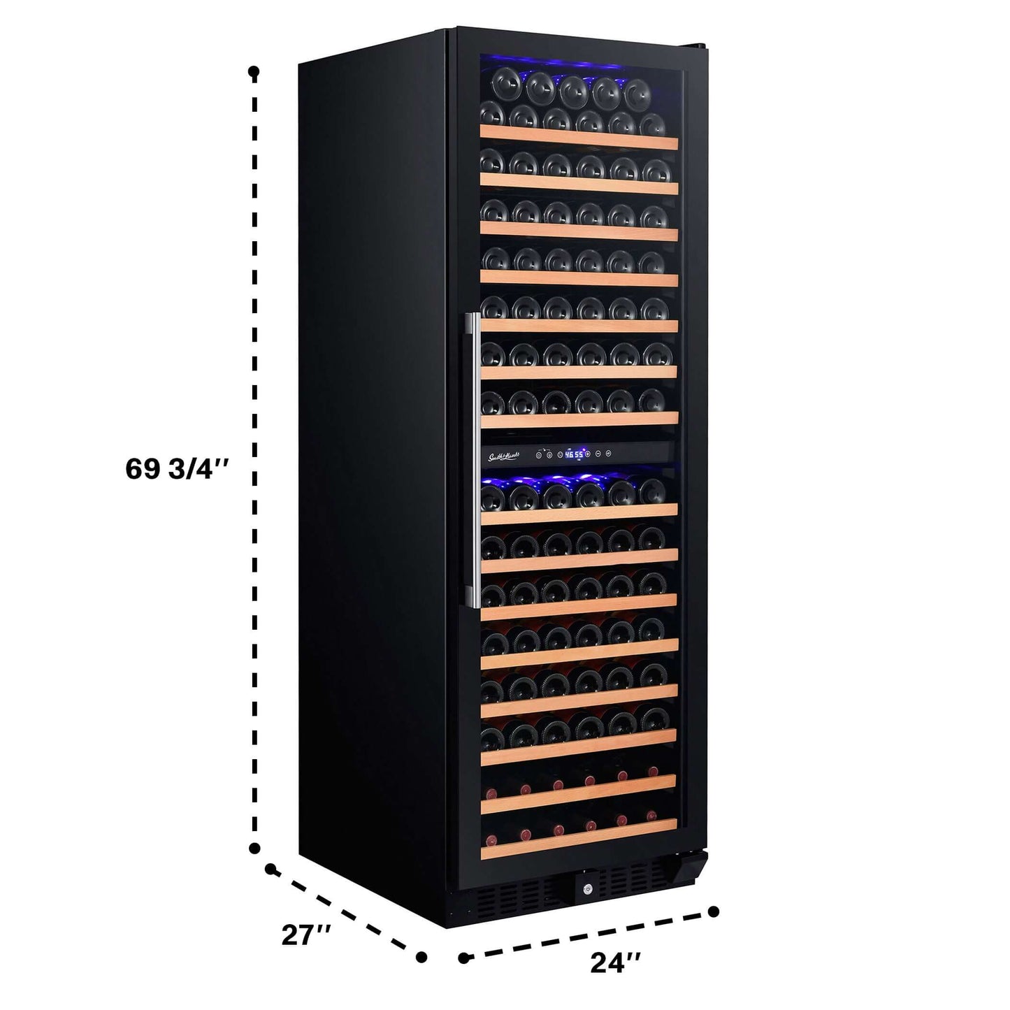 Smith & Hanks 166 Bottle Dual Zone Black Glass Wine Refrigerator 