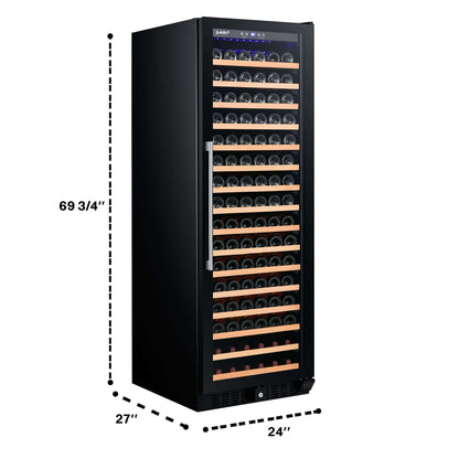 Smith & Hanks 166 Bottle Single Zone Black Glass Wine Refrigerator/Cooler image of unit dimensions