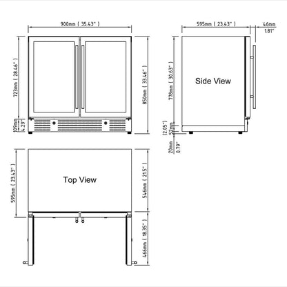 Kings Bottle 36" Beer and Wine Cooler Combination with Low-E Glass Door KBU190BW-BLK image of dimensions