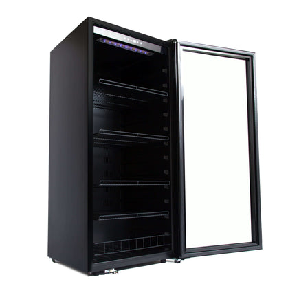 124 Bottle Freestanding Wine Cooler/Refrigerator with door open| FWC-1201BB