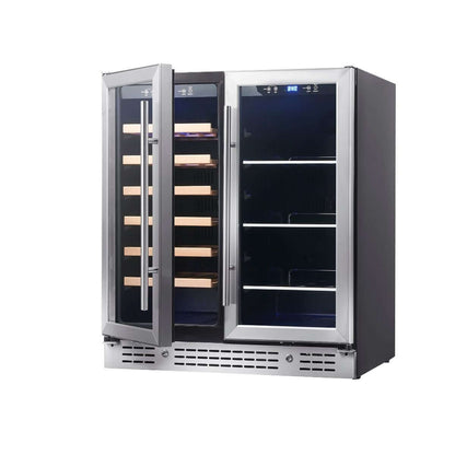 30" Combination Beer and Wine Cooler with Low-E Glass Door with one door open KBU165BW-SS