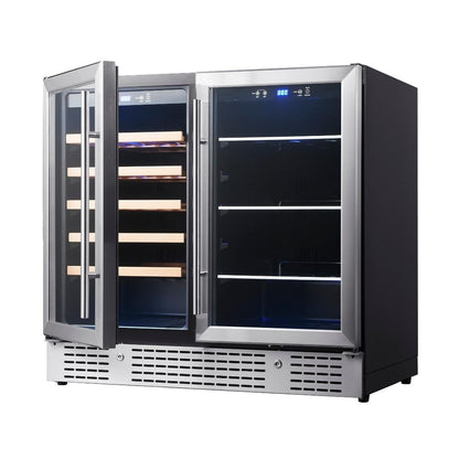 Kings Bottle 36" Beer and Wine Cooler Combination with Low-E Glass Door KBU190BW-BLK