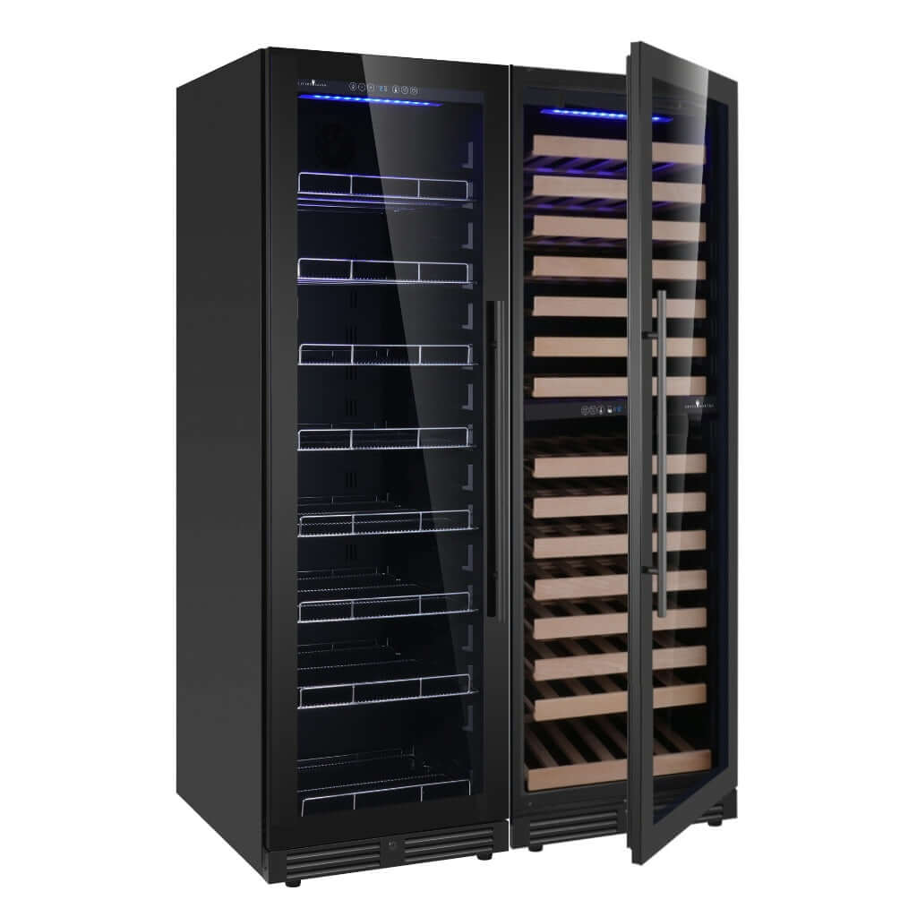 Upright Wine & Beverage Cooler Combo With Triple Temp. Zones with door open | KBU425BW3-FG