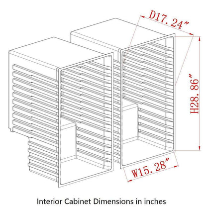 Interior cabinet dimensions of the KBU28LRX under-counter wine and beer fridge combo, showing measurements in inches.