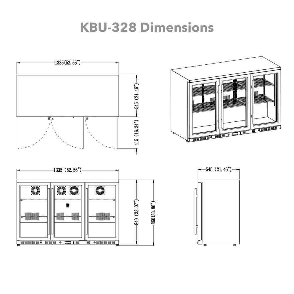 53 Inch Solid 3-Door Outdoor Beverage Drinks Cooler KBU328ASD dimensions