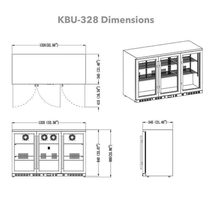 53 Inch Heating Glass 3 Door Large Beverage Refrigerator KBU328M dimensions