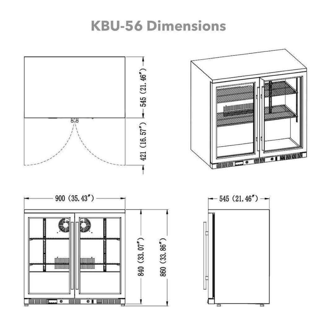 36 Inch Outdoor Beverage Refrigerator 2 Door For Home KBU56ASD size diagram