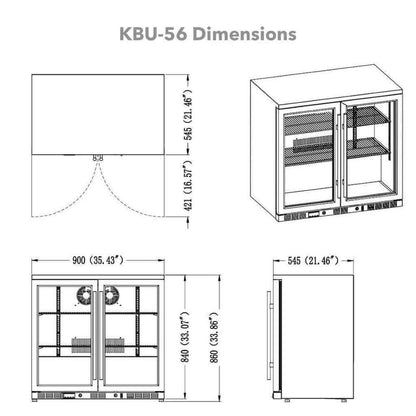 36 Inch Outdoor Beverage Refrigerator 2 Door For Home KBU56ASD size diagram