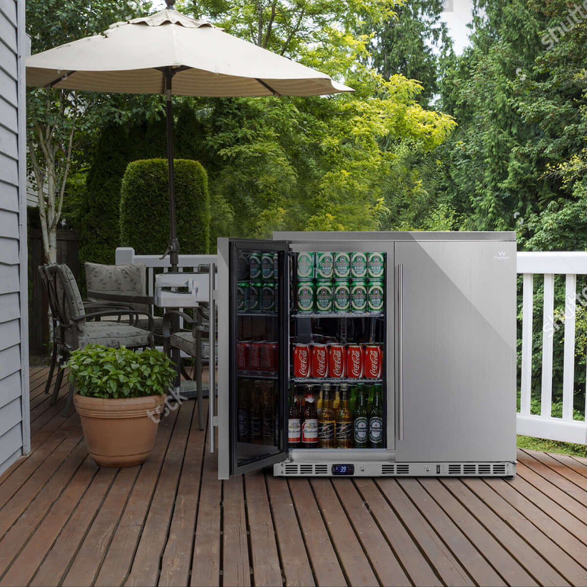 36 Inch Outdoor Beverage Refrigerator 2 Door For Home KBU56ASD on patio