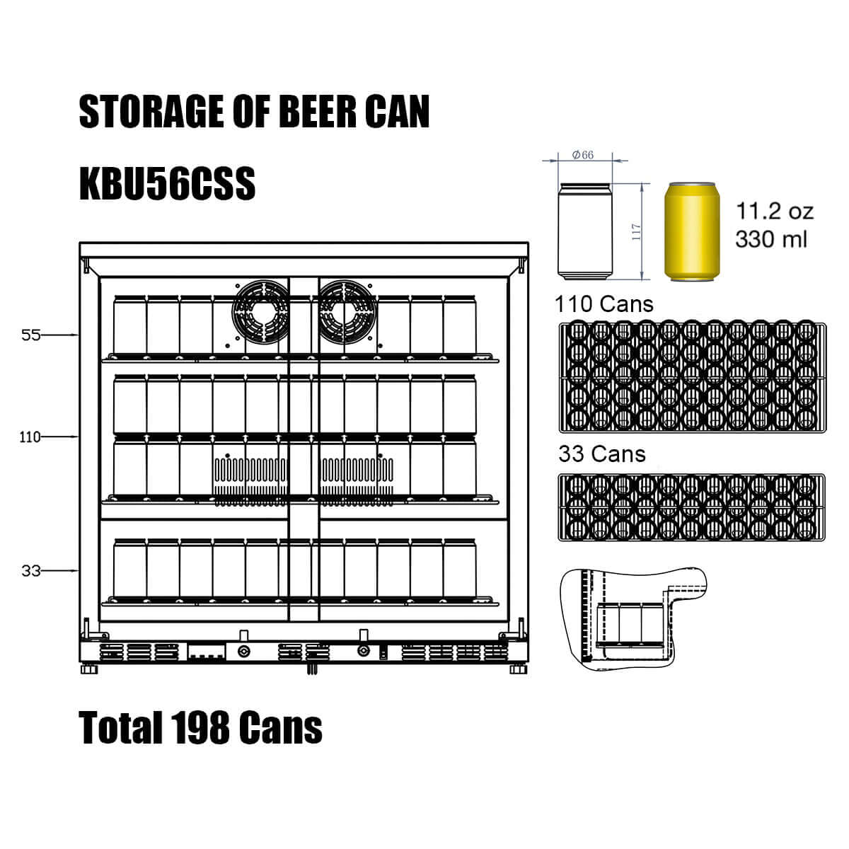 36 Inch Outdoor Beverage Refrigerator 2 Door For Home KBU56ASD can diagram