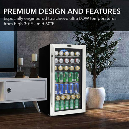 Whynter 17″ 120 Can Freestanding Beverage Refrigerator Cooler Stainless Steel image of product sheet