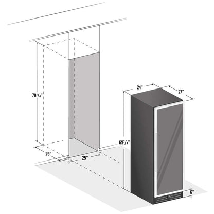 Smith & Hanks 166 Bottle Dual Zone Black Glass Wine Refrigerator image of unit dimensions