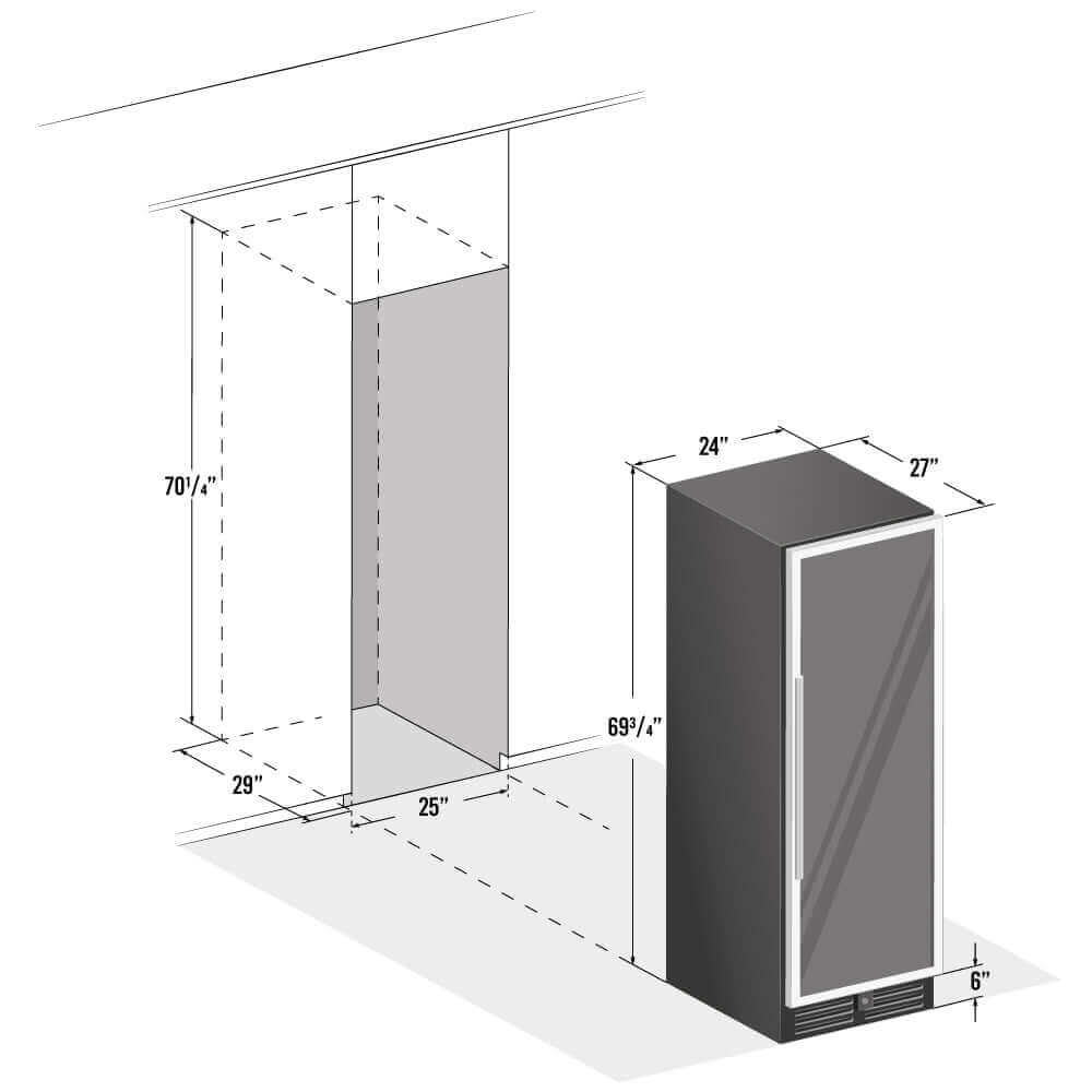 Smith & Hanks 166 Bottle Dual Zone Stainless Steel Wine Refrigerator image of unit dimensions