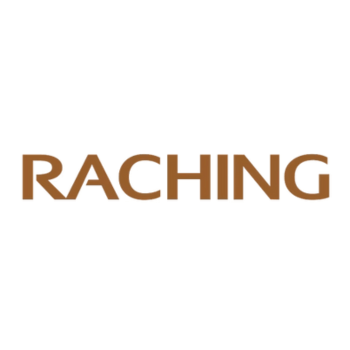 Brown 'Raching' logo on a white background