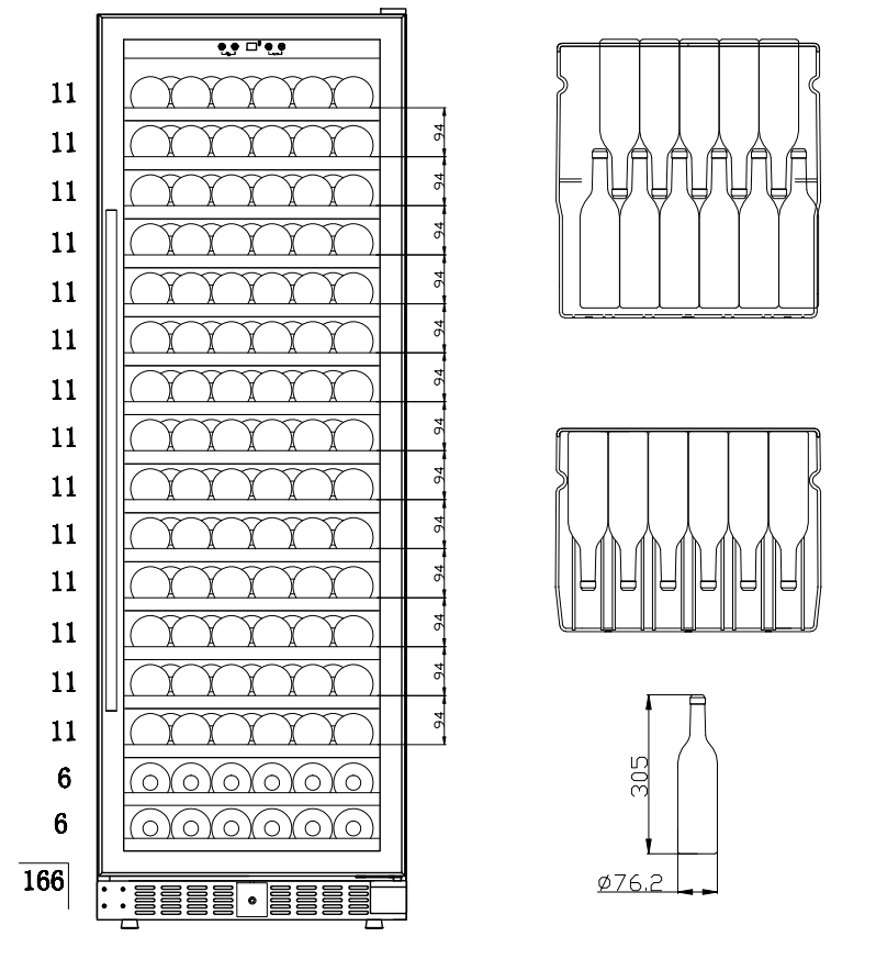 Smith & Hanks 166 Bottle Single Zone Stainless Steel Wine Refrigerator/Cooler image of wine bottle storage diagram