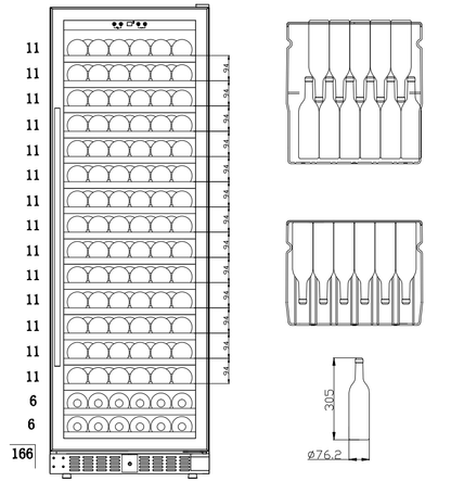 Smith & Hanks 166 Bottle Single Zone Stainless Steel Wine Refrigerator/Cooler image of wine bottle storage diagram