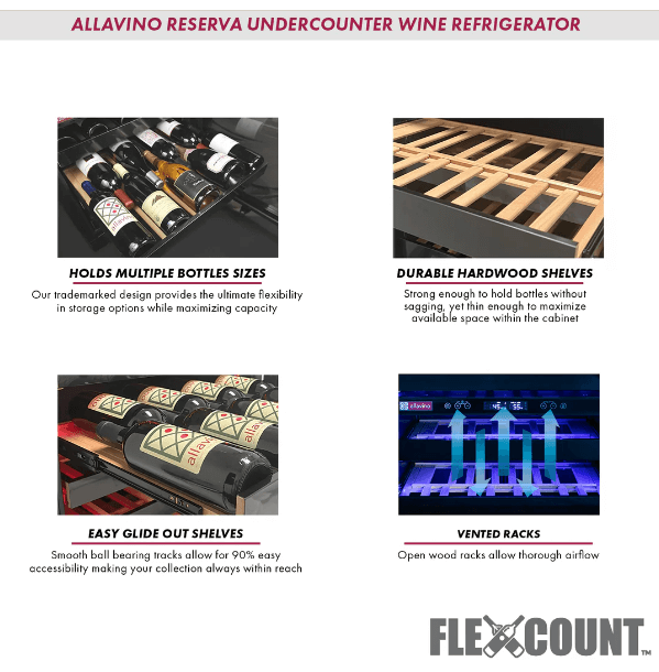 Allavino Reserva Series 50 Bottle Dual Zone Built-in Wine Cooler Refrigerator with Black Stainless Steel Door BDW5034D-2BSL Information Sheet