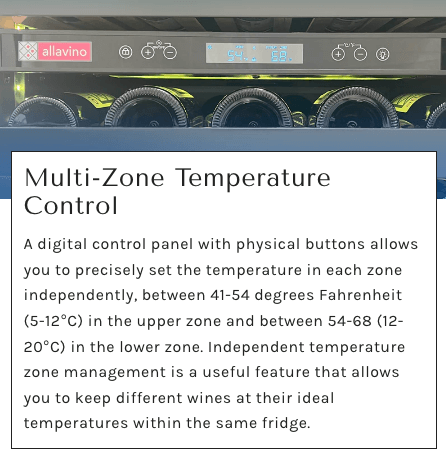 Allavino Reserva Series 50 Bottle Dual Zone Built-in Wine Cooler Refrigerator with Black Stainless Steel Door BDW5034D-2BSR Product Info Sheet