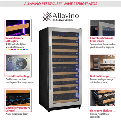 Allavino Reserva Series 119 Bottle 55" Tall Dual Zone Stainless Steel "Right Hinge" Wine Refrigerator/Cooler VSW11955D-2SR product description