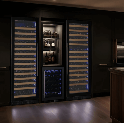 Allavino Reserva Series 163 Bottle 71" Tall Single Zone Black Glass Door Wine Cooler Refrigerator VSW16371S-1BGL image of coolers built in