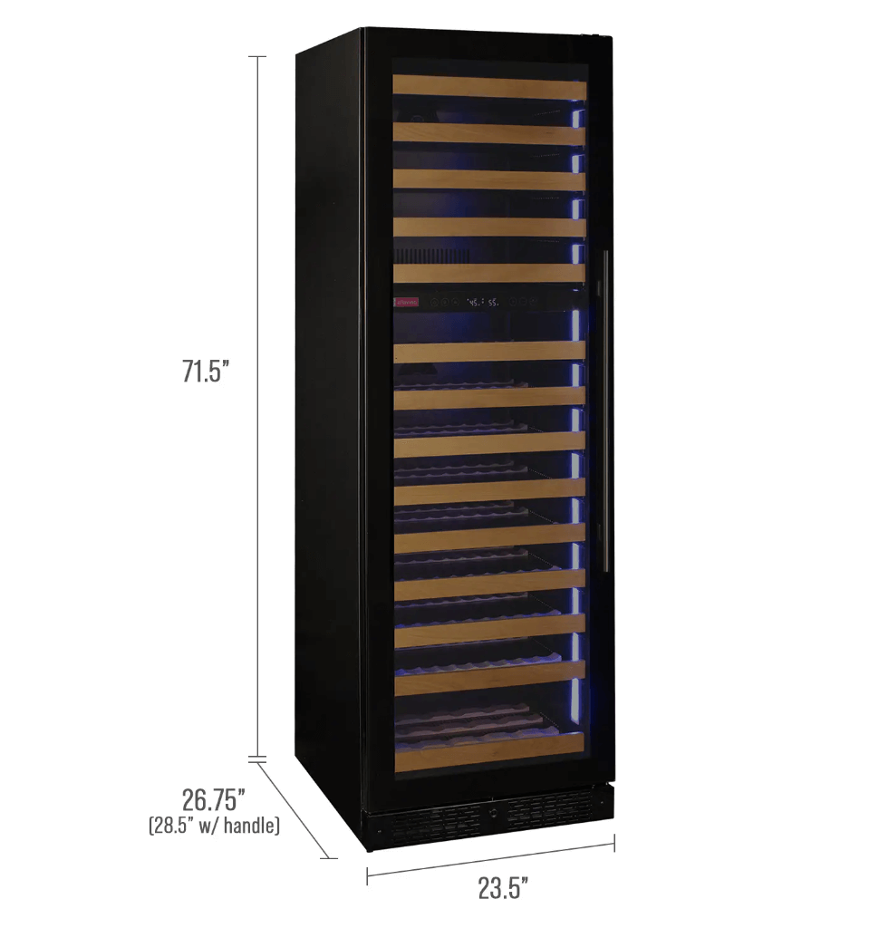 Allavino Reserva Series 163 Bottle 71" Tall Single Zone Black Glass Door Wine Cooler Refrigerator VSW16371S-1BGL