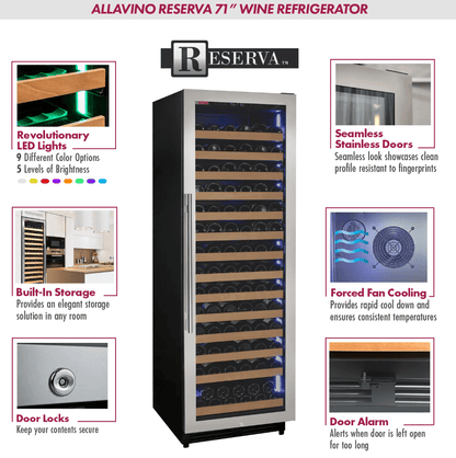 Allavino Reserva Series 163 Bottle 71" Tall Single Zone Stainless Steel Wine Cooler/Fridge VSW16371S-1SR image of product description