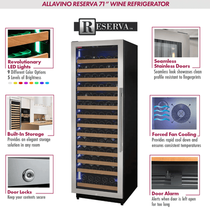 Allavino Reserva Series 163 Bottle 71" Tall Single Zone Stainless Steel Wine Cooler/Fridge VSW16371S-1SR image of product description