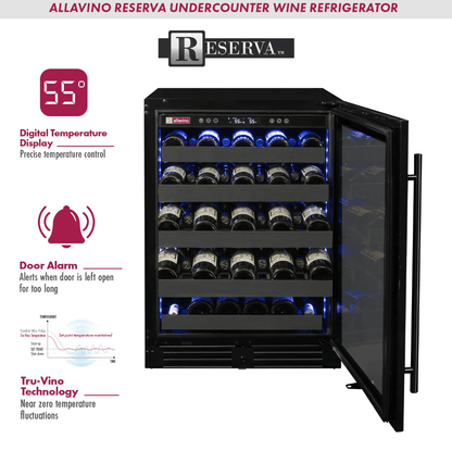 Allavino Reserva Series 100 Bottle 34" Undercounter Dual Zone Side-by-Side Wine Coolers with Black Stainless Steel Doors 2X-BDW5034S-1BS with image of product info sheet